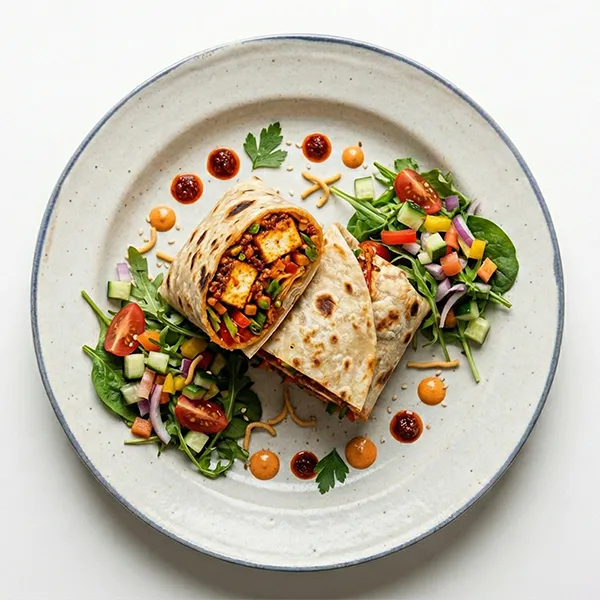 Schezwan Paneer Frankie With House Salad